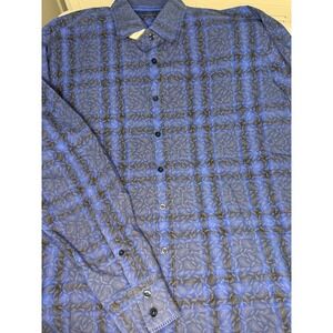 Georg Roth Mens Shirt navy blue paisley button up sz 2xl